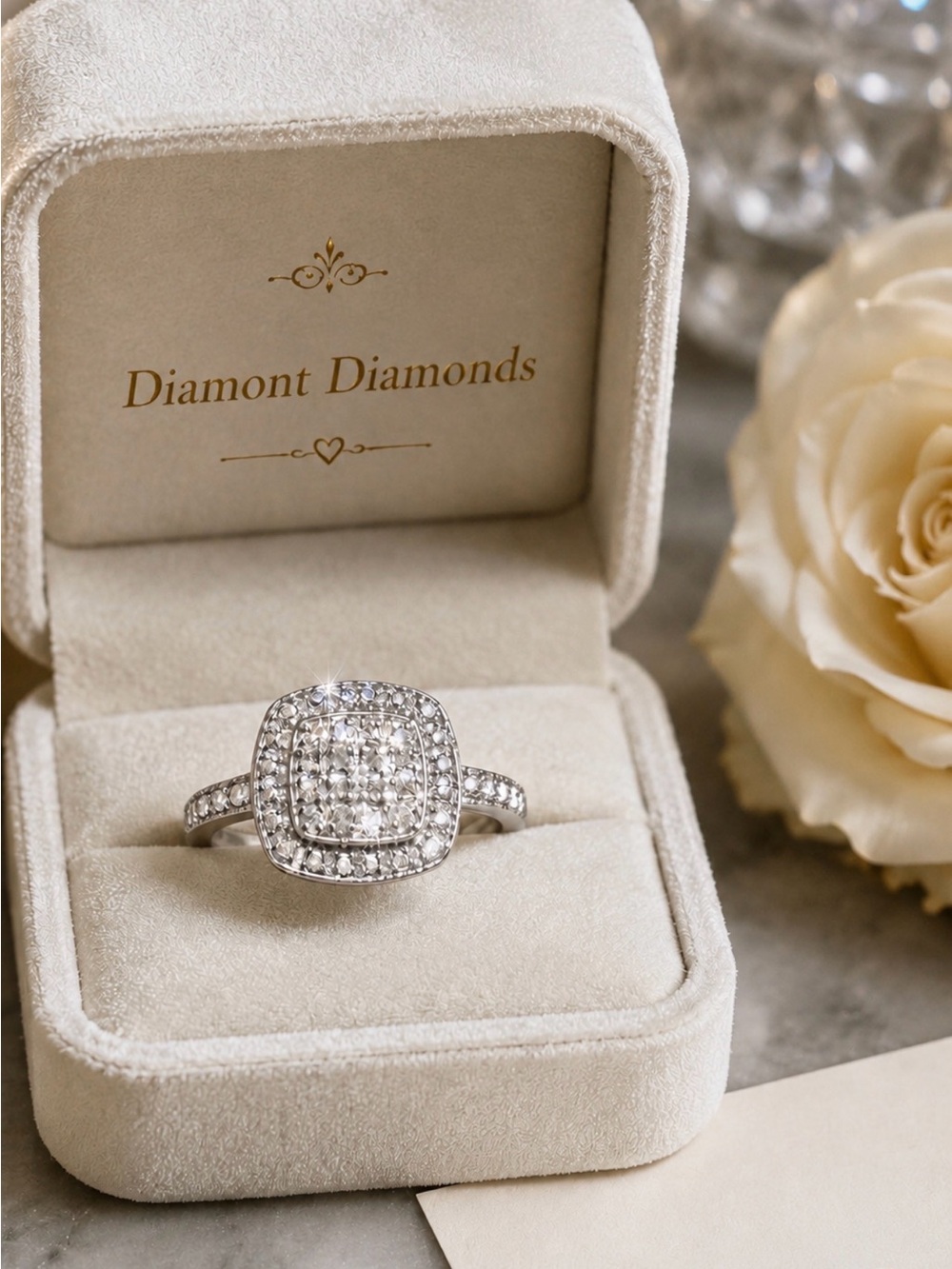 Ring DIAMONT White Diamond Halo Sterling Silver Engagement
